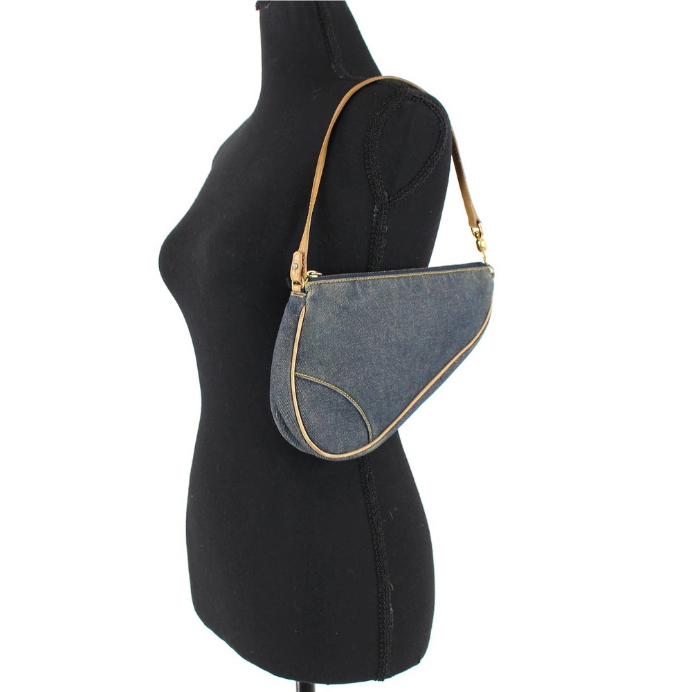 Christian Dior Dark Wash Denim Leather Trim Mini Saddle Shoulder Bag Vintage CD - Picture 2 of 8